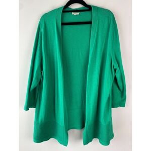 Talbots Womens Open Front Cardigan XL Kelly Green 3/4 Sleeve Lightweight Spring